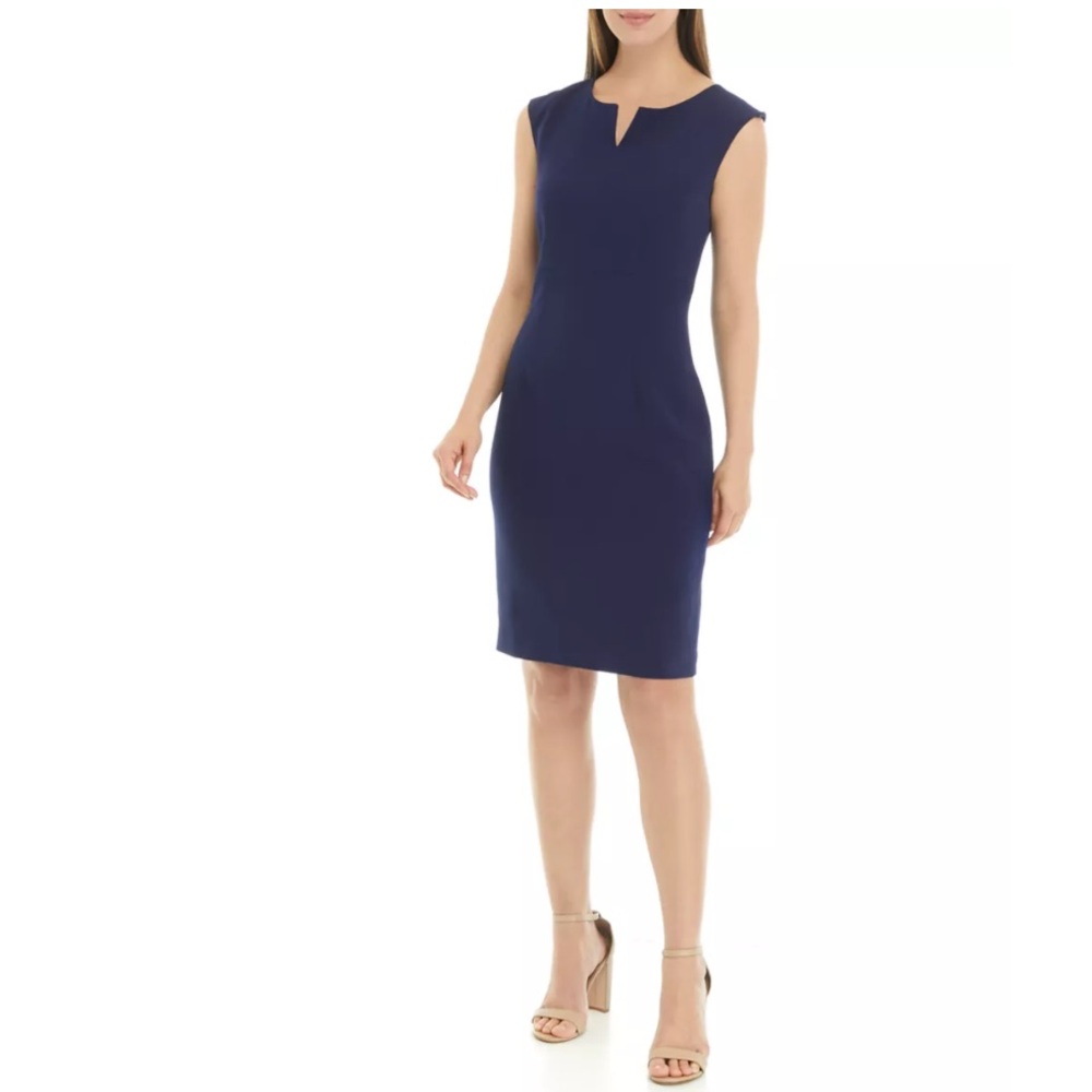 Size 8 Kasper navy blue Sheath Dress with Cutout.  Structured professional dress